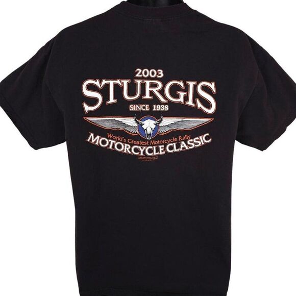 Vintage Sturgis T Shirt Mens Size Large Black Y2K 2003 Black Hills Rally Eagle - Picture 3 of 6